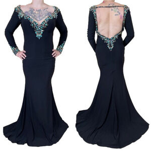 MORI LEE Black Beaded Mermaid Gown Size 0